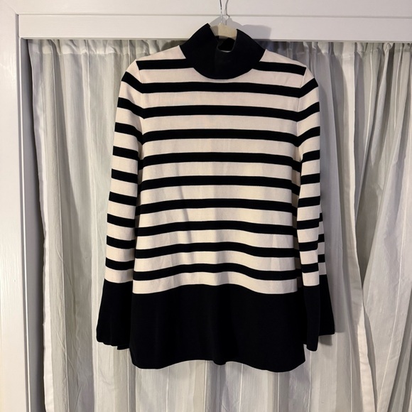 COS OVERSIZED STRIPED TURTLENECK SWEATER BLACK CREAM 100% COTTON MINIMALIST KNIT - Picture 2 of 10